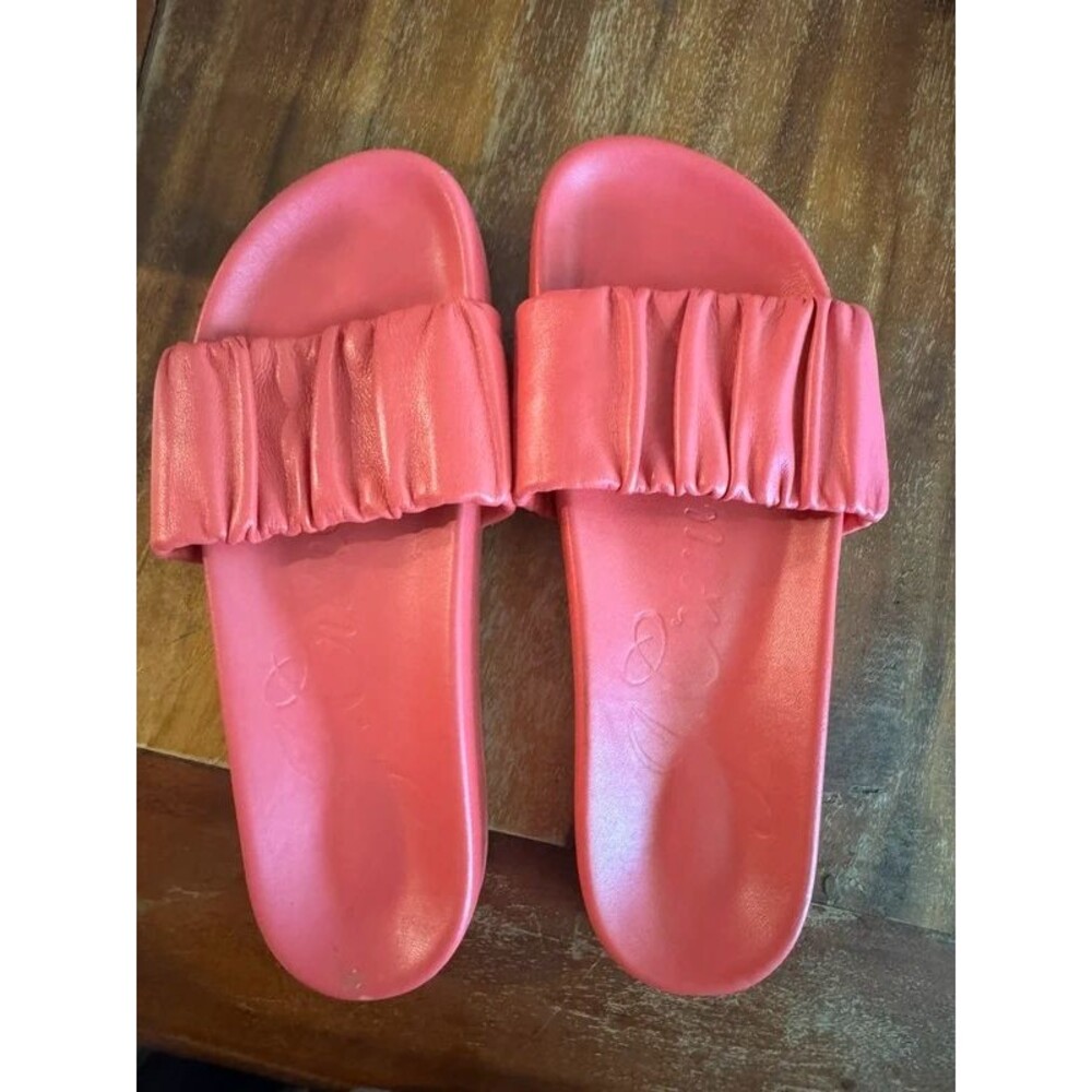 J Crew Pacific Scrunchie Marlow Brilliant Coral Pink Strap Slides Sandals Size 7